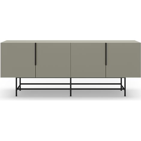Meuble TV, meuble de salon aspect bois coloris vert et pieds en métal noir - Longueur 200 x Profondeur 40 x Hauteur 77 cm (1/5)