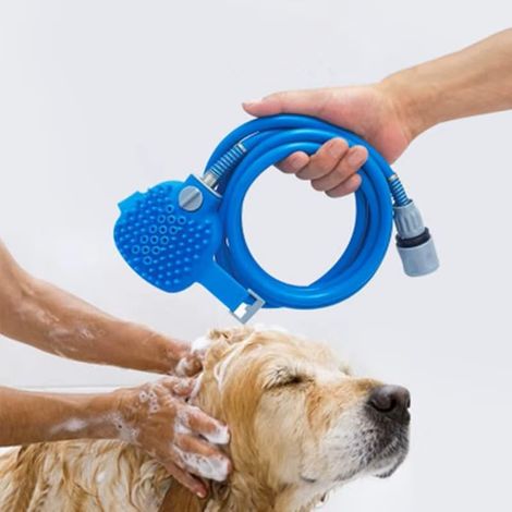 Pommeau de douche pour bain d'animaux, massage universel en silicone pour chats et chiens (avec tête de brosse), longueur : 2,5 mètres. (1/5)