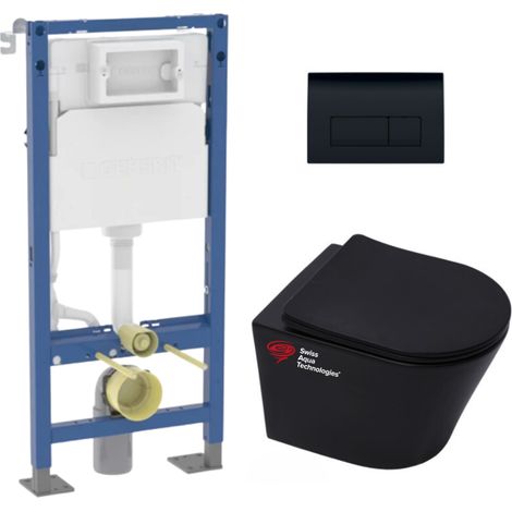 Pack WC Bati Geberit + WC sans bride Swiss Aqua Technologies + Abattant softclose + Plaque (1/5)