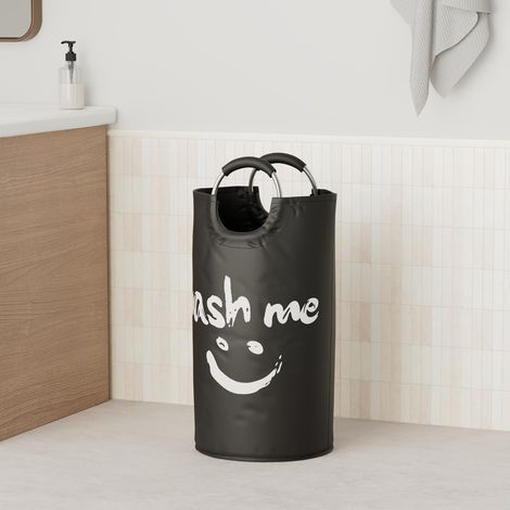 38x38x72cm, Noir 95L Panier à Linge, Pliable Sac à Linge, Grande Capacité Corbeilles à Linge en Tissu Oxford Panier Rangement avec Poignée en Aluminium pour Les Vêtements Sales et Les Jouets (1/5)
