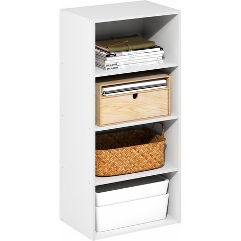Étagère, Bibliothèque À 4 Niveaux avec Étagère Ouverte, Étagère De Rangement Cubique, 28 X 43 X 89 Cm, pour Salon, Chambre, Bureau, Blanc (1/5)