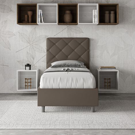 Letto singolo senza rete imbottito 80x190 similpelle cappuccino Priya (1/4)