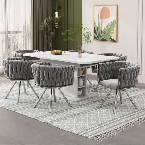 Set de 6 sillas de comedor giratorias 360° de terciopelo gris y plata OKMYHOME (1/5)