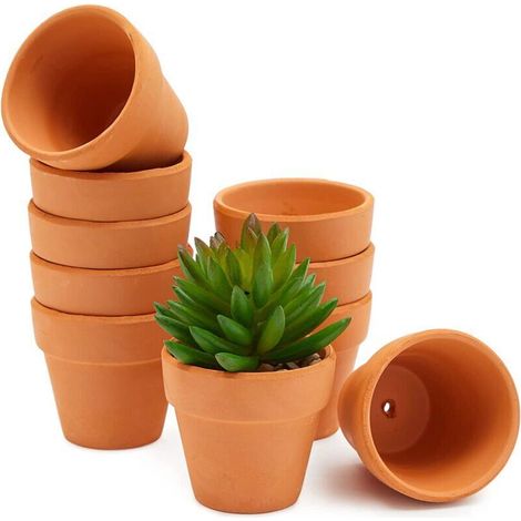 Set di 10 vasi in terracotta per piante grasse, vasi in argilla con foro di drenaggio per uso interno ed esterno - 4,5 cm