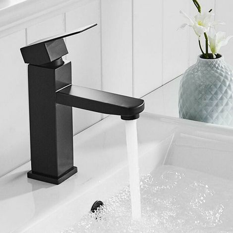 Mitigeur de bain pour lavabo carré noir mat (1/4)