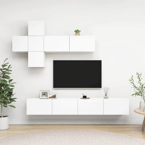 Ensemble de meuble TV 7 pcs-Banc TV-Meuble Télé Blanc Bois d'ingénierie 733531 (1/5)