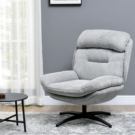 Fauteuil pivotant 79x91x98 cm gris en polyester effet chenille déperlant avec accoudoirs intégrés (1/5)