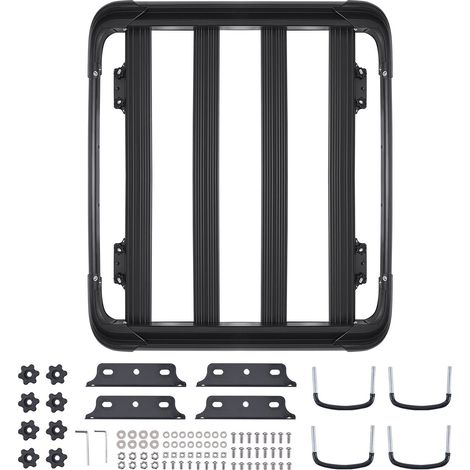 Porte-bagages de toit 122 x 102 x 14 cm, panier universel pour voiture, support à bagages avec 68 kg de charge max, 10,4 cm de rebord, alliage d'acier antirouille, déflecteur, pour SUV. (1/5)