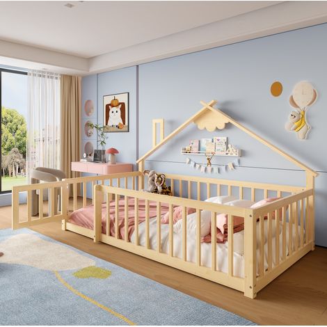 lit enfant 90x190 avec barrières pin naturel HAVRYA (1/5)