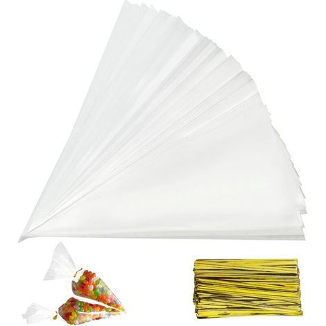 Pack of 150 transparent OPP bags, 13 x 25 cm – Cone-shaped bags for sweets, biscuits and cakes – Non-toxic and lightweight (1/5)