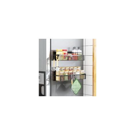 Magnetisches Gewürzregal für den Kühlschrank – 2 Ablagen mit abnehmbaren Haken für eine organisierte Küche – Crezuo