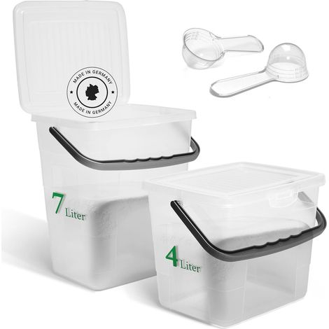 Novaliv Value Set Boîte à lessive avec couvercle 4 litres + 7 litres Boîte transparente et cuillère doseuse Boîte de rangement en poudre à lessive