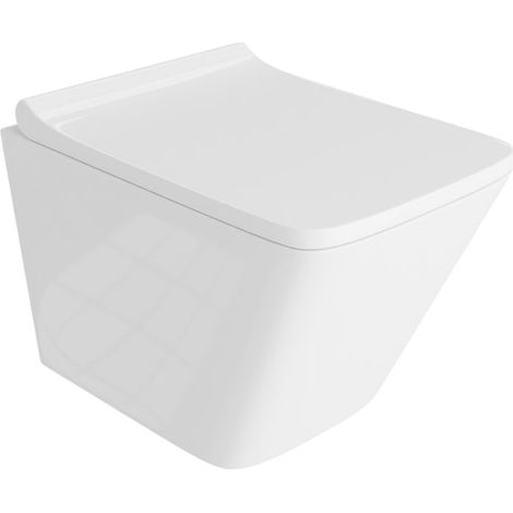 LAVITA Lago WC suspendu  L'abattant de WC à chute lente  WC suspendu sans bord  WC  340x485x370 cm  blanc brillant