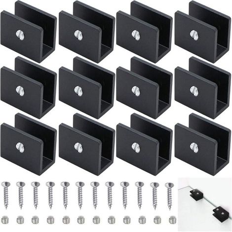 12 Pièces Pince à Verre Garde Corps, Support D'Étagère En Verre Clip, Support d’Étagère En Verre Réglable Aluminium, Métal Support d'Angle En U, Pinces à Verre à Un Trou, Pour Salle De Bain,Wc (1/5)