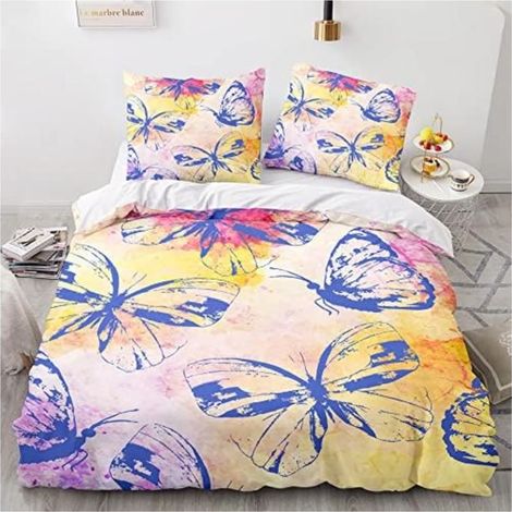 Parure de lit Housse de Couette en Microfibre Taies d'oreillers, 3D Imprimé Sets Housse de Couette Papillon Vintage,200x200cm - 43H (1/4)
