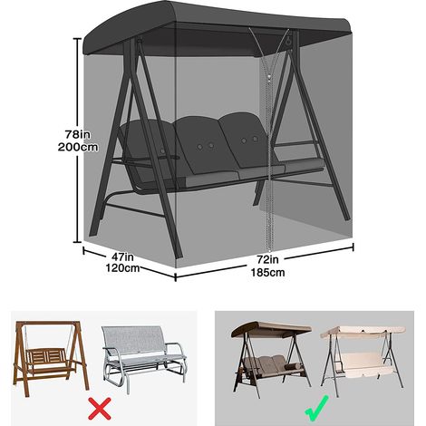 Moustiquaire pour balancelle de jardin, 185 x 125 x 205 cm, noire, anti-insectes (1/5)