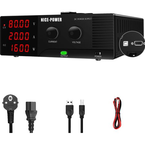 Fuente de alimentación de CC, salida de 1600 W, voltaje ajustable hasta 80 V, 0-80 V 0-20 A (1/2)