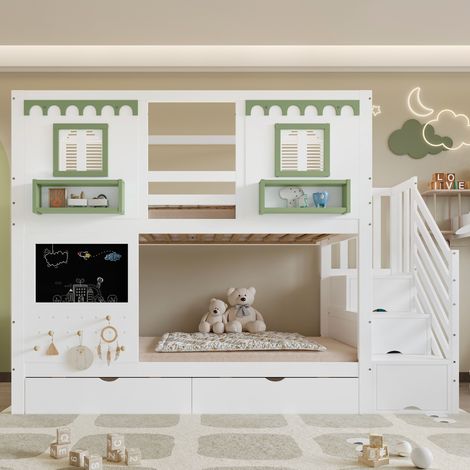 Cama litera infantil con pizarra y cajones OKMYHOME (1/5)