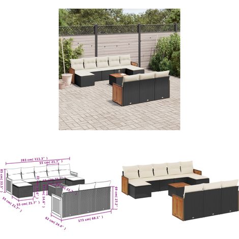 11-tlg. Garten-Sofagarnitur mit Kissen Schwarz Poly Rattan - Gartenmöbel - Sofasatz - Gartentisch - Lounge Möbel - Outdoor Furniture - Home & Living (1/3)