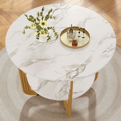 Tavolo 80x80x76cm compatto superficie ampia struttura stabile piano MDF effetto marmo ideale sala da pranzo dorato (1/5)