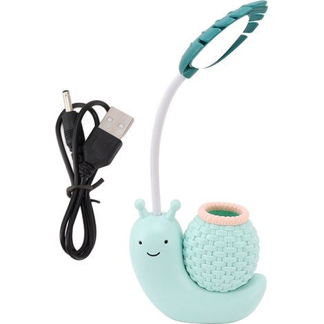 Ortviai Lampe LED anti-lumière bleue en forme d'escargot avec bras flexible, support stylo et batterie intégrée – Bleu (1/5)