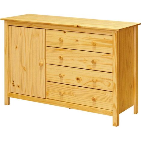 Commode de Rangement en Pin Massif avec 4 Tiroirs et 1 Porte pour Chambre et Salon - PANGIVO (1/3)