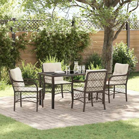 vidaXL Garten Essgruppe mit Kissen 5 pcs Braun Poly-Rattan (1/5)