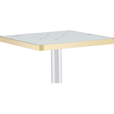Table à manger carrée 2 à 4 personnes style marbre, plateau blanc 60 x 60 cm, piètement métal doré, pour petit espace, bistrot ou café moderne - CHICFURN (1/5)