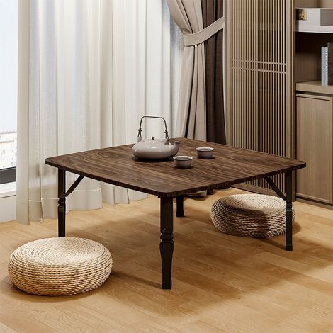 Brown Square 80cm Wooden Folding Coffee Table (1/5)