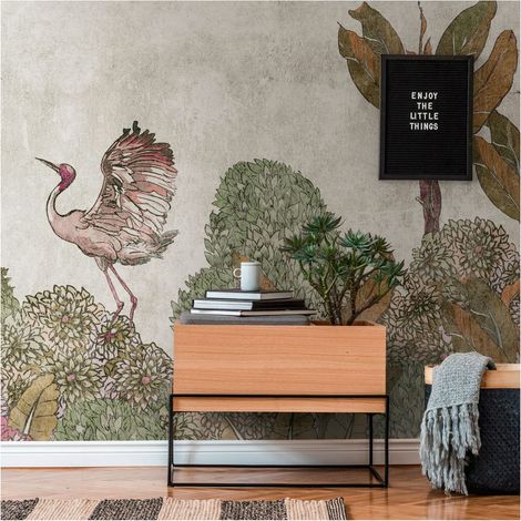 Sfondo fotografico Profhome 382341 Carta da parati TNT goffrata a caldo liscia con uccelli opaca verde marrone grigio beige 3,71 m x 2,8 m (1/5)