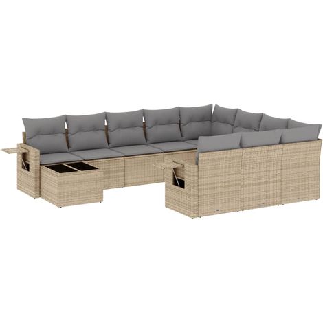 Maison Exclusive - Set de sofás de jardín 11pzas con cojines ratá (1/3)