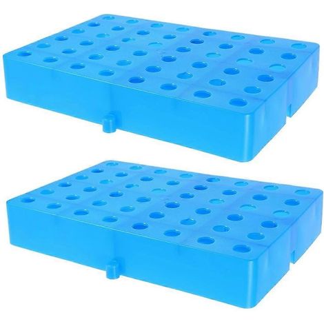 Lot de 2 palettes de sol en plastique pour le stockage, avec grille bleue et ventilation, plateforme industrielle robuste.