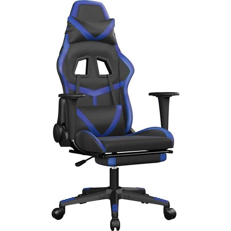 Chaise de jeu  Chaise de Gaming de massage et repose-pied Noir et bleu Similicuir (1/5)