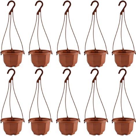 Lot de 10 jardinières suspendues en plastique, pots cm avec crochet, résistants aux intempéries, (1/5)