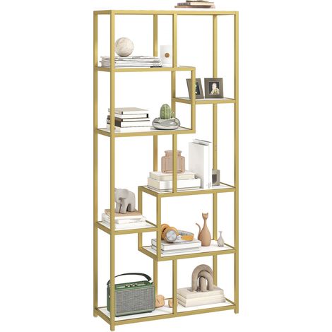 Seven-Tier Geometric Bookcase - White/Gold Tone (1/5)