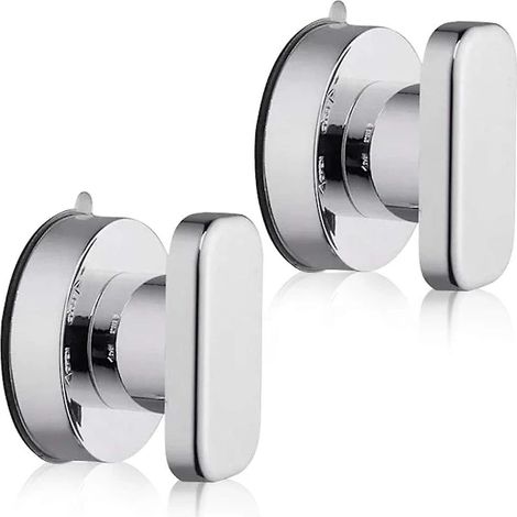 Set di 2 maniglie a ventosa per porte, cassetti, armadi, frigoriferi, ante in vetro, maniglie portatili e rimovibili con ventosa forte per bagno (argento) (1/5)