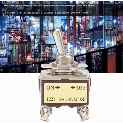 Interrupteur 230V On 5Pcs On Off 2 Position Toggle Switch 4 Pin 12Mm Mount 15A 250Vac (1/3)