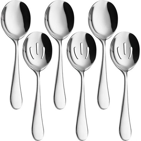 Set da 6 pezzi: 3 cucchiai da portata, cucchiaio da cucina in acciaio inox da 22 cm, cucchiaio da tavola, cucchiaio forato di alta qualità, cucchiaio da portata con fori, buffet, banchetti, cucine (1/5)
