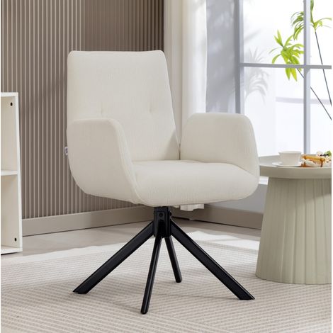 Poltrona girevole 360° in poliestere bianco crema, 60 x 61 x 88 cm (1/5)