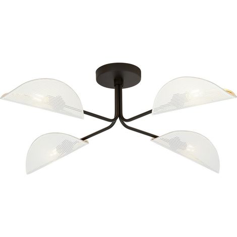 Emibig GOMEZ Lampada da soffitto semi-incasso multibraccio nera con paralumi in tessuto bianco e oro, 4x E14 (1/5)