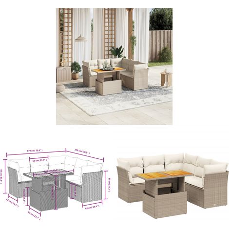 5-tlg. Garten-Sofagarnitur mit Kissen Beige Poly Rattan - Gartensorte - Gartenmöbelset - Lounge Set - Rattan Möbel - Outdoor Sofa - Home & Living (1/3)