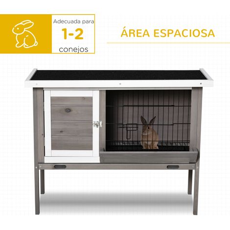Clapier d'extérieur en bois pour lapins. cochons d'Inde et autres petits animaux. Cage surélevée avec toit en asphalte à charnières. mangeoire. plateaux amovibles et 2 portes. Dimensions : 91 x 46 x 7 (1/5)