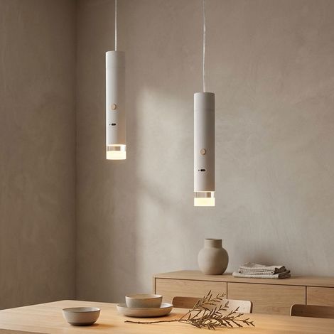 2 lampade a sospensione a LED, lampada da sala da pranzo, torcia, bianco, H 120 cm (1/5)