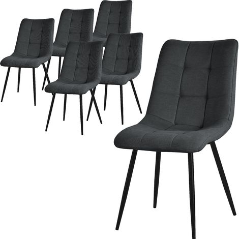 ML-Design Set di 6 Sedie per Sala da Pranzo Antracite Poltrona da Soggiorno con Rivestimento in Tessuto Gambe in Metallo Nero Sedia da Cucina con Schienale Poltrone Imbottite per Ufficio