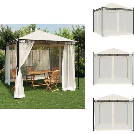 Tonnelle avec parois en filet crème 2,93x2,93 m acier - Tonnelle - Tonnelles - Tonnelle De Jardin - Tonnelle D'extérieur (1/5)
