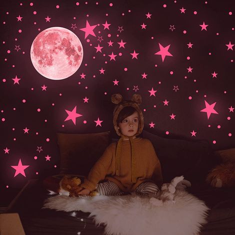 Pegatinas de estrellas - Pegatinas de pared infantiles - Ideales para decorar el techo de una habitación infantil - Rosa brillante (1/5)