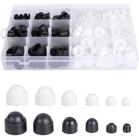 300 Pièces Cache Ecrou, M4 M5 M6 M8 M10 M12 Cache Boulon Noir Blanc Bouchon Ecrou Cache Tete de Vis Capuchon Ecrou, Hexagonal Protection Cache pour Écrous Vis Boulons