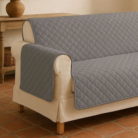 Protège Canapé - 220 X 180 Cm - Gris - 100% Polyester - Pour Canapé 2 Places (1/3)