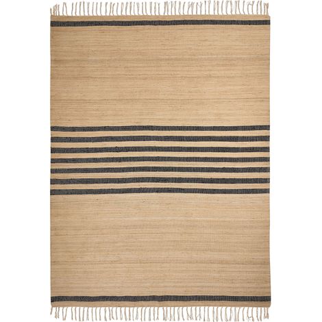 Alfombra de yute natural trenzado estilo boho patrón con rayas beige 160 x 230 cm Ericek