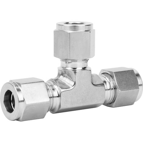Gleichschenkliges T-Stück mit Kompressionsverschraubung, 3/8 Zoll Durchmesser, geschmiedeter Edelstahl 316, dreifacher Innengewindeanschluss für Rohrleitungen, robustes Hydraulikteil, SS-600-3 (1/5)